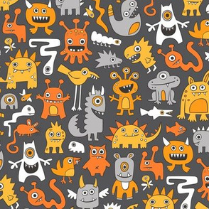 Monsters in Orange on Dark Grey