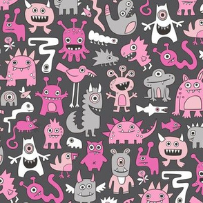 Monsters in Pink on Dark Grey