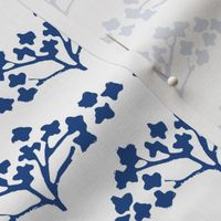 hand printed flowers in classic blue