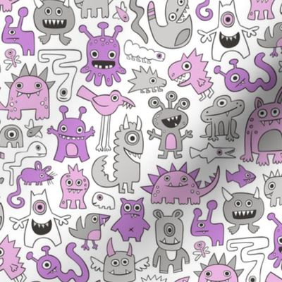 Monsters in Purple Lilac on White