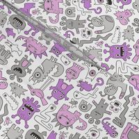 Monsters in Purple Lilac on White