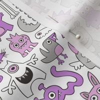 Monsters in Purple Lilac on White