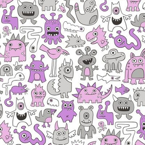 Monsters in Purple Lilac on White