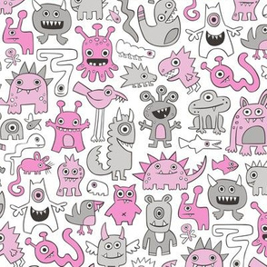 Monsters in Magenta Pink on White