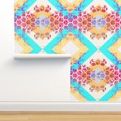 Lattice diamond - white, aqua and pink