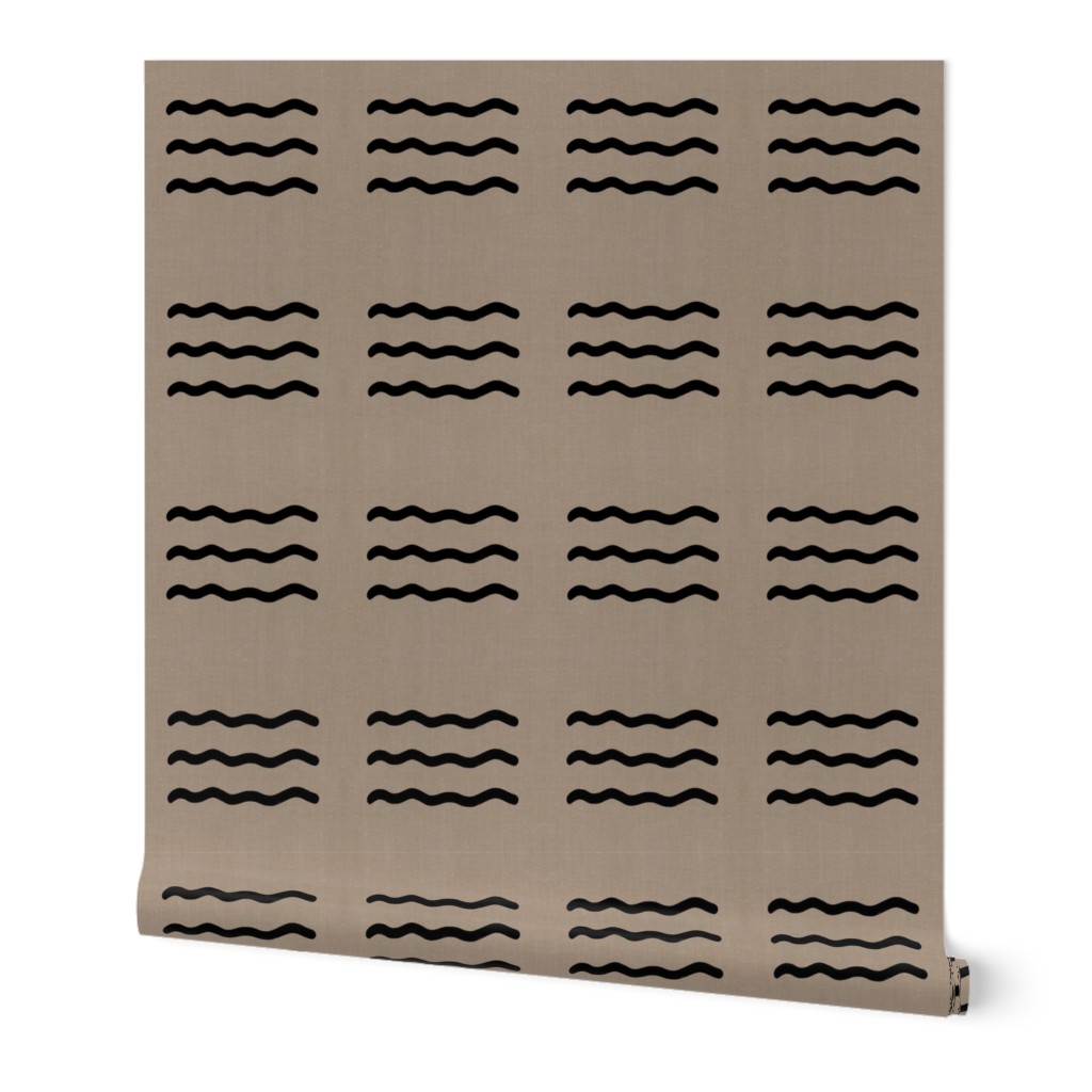 Masai Mara Linen Neutral . Tan + Black Waves