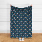 Cute brave little fox forest wild animals a flowers and leaves fall winter forest navy kaki