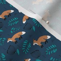 Cute brave little fox forest wild animals a flowers and leaves fall winter forest navy SMALL