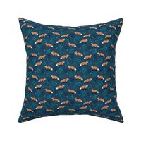 Cute brave little fox forest wild animals a flowers and leaves fall winter forest navy SMALL