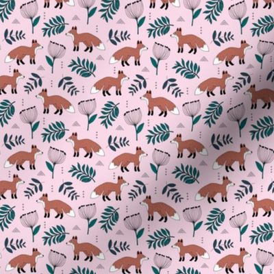 Cute brave little fox forest wild animals a flowers and leaves fall winter forest pink girls SMALL