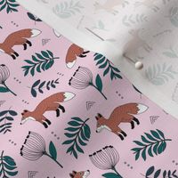 Cute brave little fox forest wild animals a flowers and leaves fall winter forest pink girls SMALL