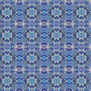 Twin Starflower and Tendril Calico Diamond Tiles in blue