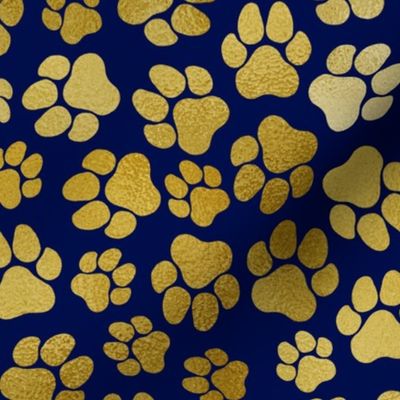 Gold Paw Prints on Dark Blue