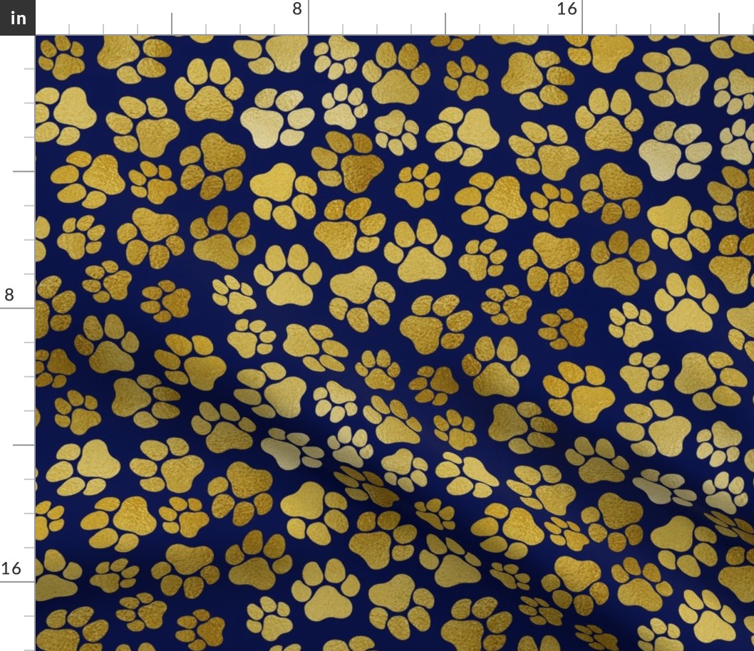 Gold Paw Prints on Dark Blue