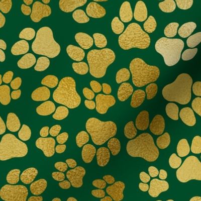 Gold Paw Prints on Green