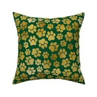 Gold Paw Prints on Green