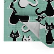 Midcentury modern cats with moustaches -  large 