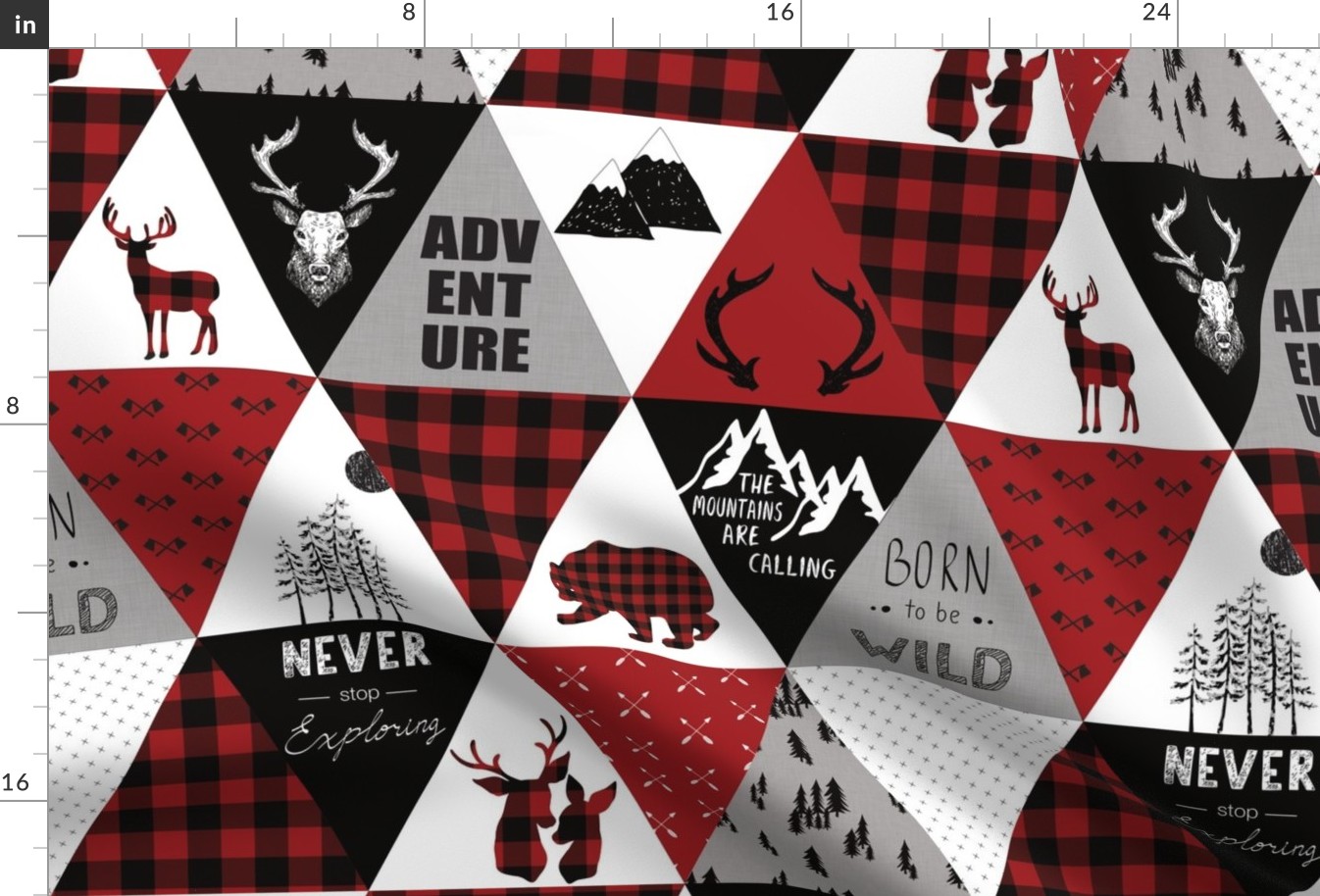 buffalo plaid triangle cheater quilt, adventure awaits