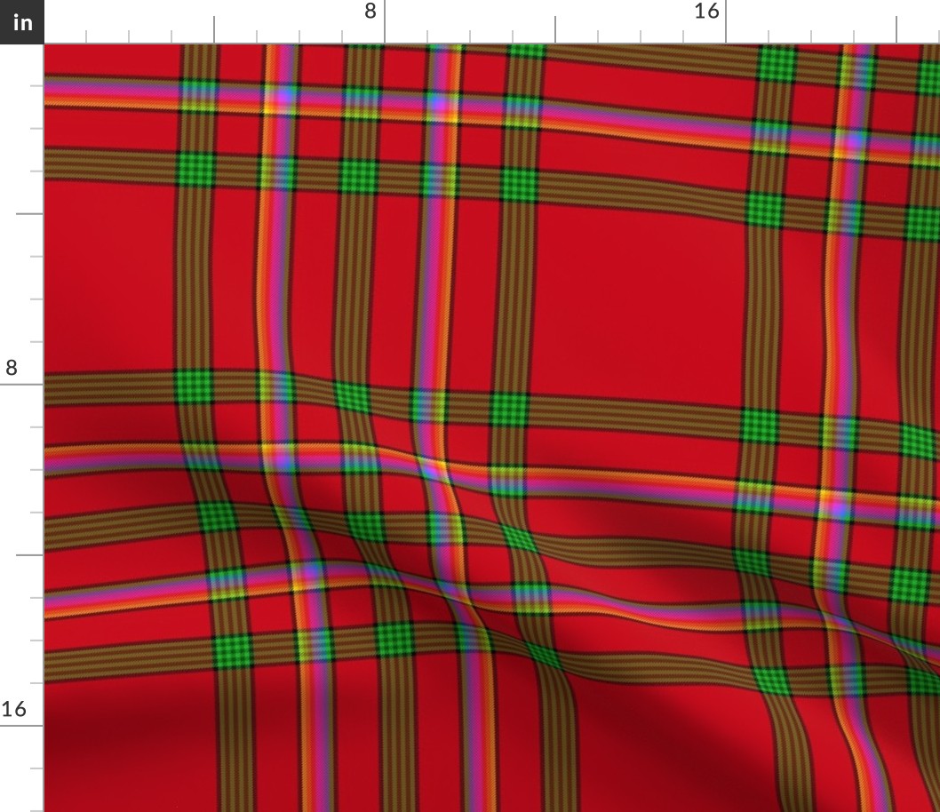 Custom Christmas rainbow-on-red tartan,  12"