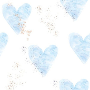 blue watercolor hearts with gold dust