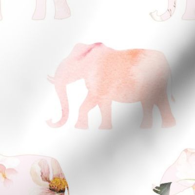 elephant march, pink and floral