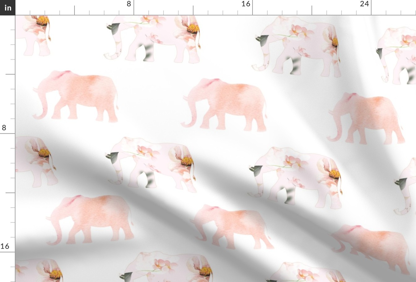 elephant march, pink and floral