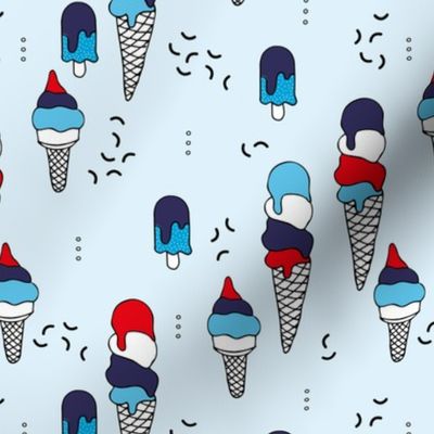 Summer ice creams and popsicle confetti American traditional holiday flag 4th of July celebrations