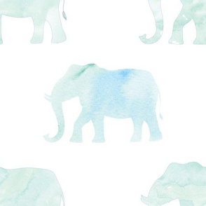 blue green watercolor elephant march