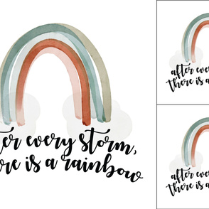1 blanket + 2 loveys: after every storm there is a rainbow + neutral rainbow no. 2 // bold script