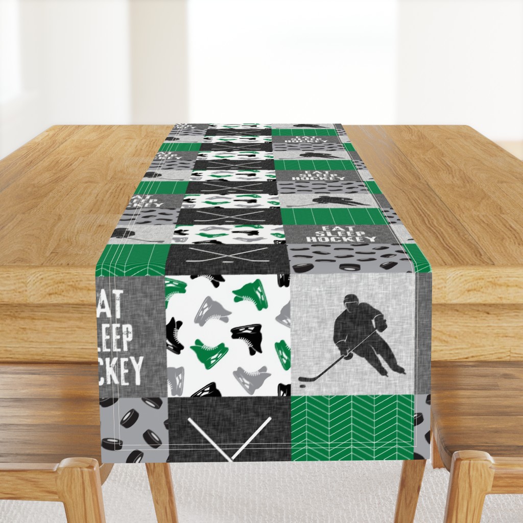 Eat Sleep Hockey - Ice Hockey Patchwork - Hockey Nursery - Wholecloth green, black, and grey - LAD19