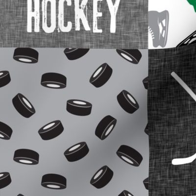 Eat Sleep Hockey - Ice Hockey Patchwork - Hockey Nursery - Wholecloth green, black, and grey - LAD19