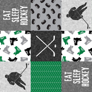 Eat Sleep Hockey - Ice Hockey Patchwork - Hockey Nursery - Wholecloth green, black, and grey - LAD19 (90)