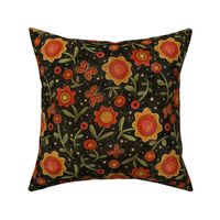 Folk Art Flowers Orange and Black