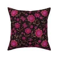 Folk Art Flowers Magenta and Black