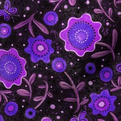 Folk Art Flowers Purple and Black