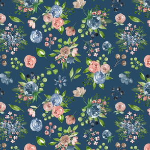 Blue Blue Floral on Navy