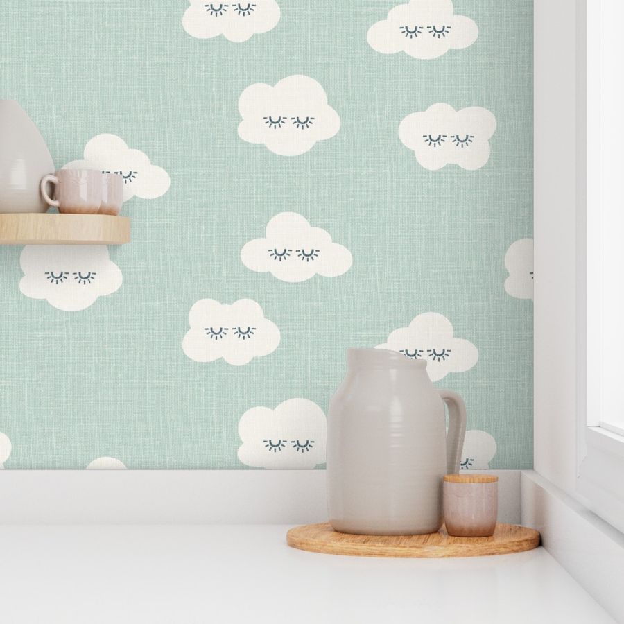 medium // sleepy clouds linen minty green