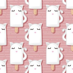 Small scale // Kawaii Kitty Ice Creams // white cat popsicles on blush pink background