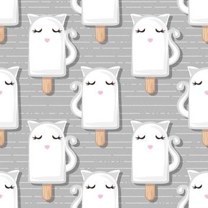 Small scale // Kawaii Kitty Ice Creams // white cat popsicles on grey background