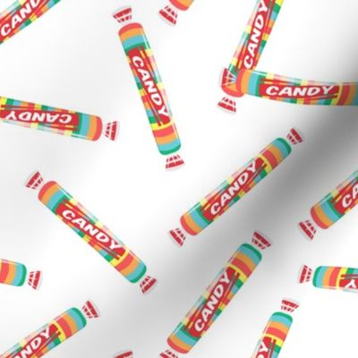 candy rolls -  tablet candy - rainbow toss on white  - LAD19