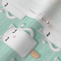Small scale // Kawaii Kitty Ice Creams // white cat popsicles on aqua background