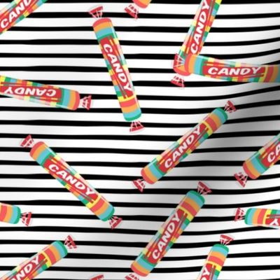 candy rolls -  tablet candy - rainbow toss on black stripes- LAD19
