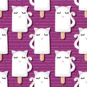 Kawaii Kitty Ice Creams // small scale // white cat popsicles on dark pink background