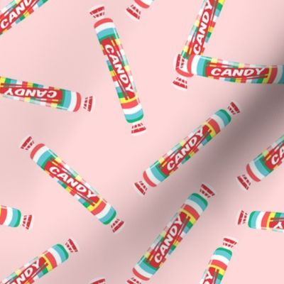 candy rolls -  tablet candy - rainbow toss on pink - LAD19