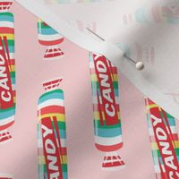 candy rolls -  tablet candy - rainbow on pink - LAD19