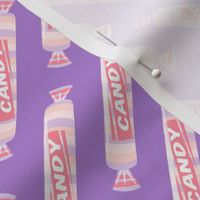 candy rolls -  tablet candy - pastel pink on purple - LAD19