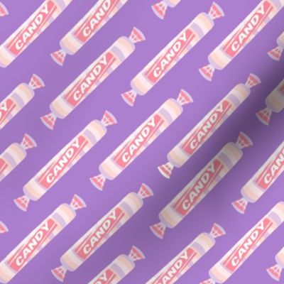 candy rolls -  tablet candy - pastel pink on purple - LAD19