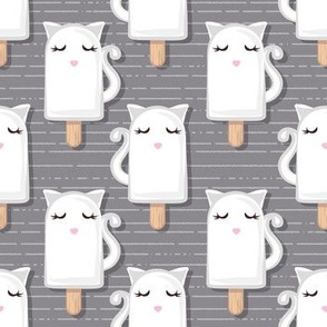 Small scale // Kawaii Kitty Ice Creams // white cat popsicles on dark grey background