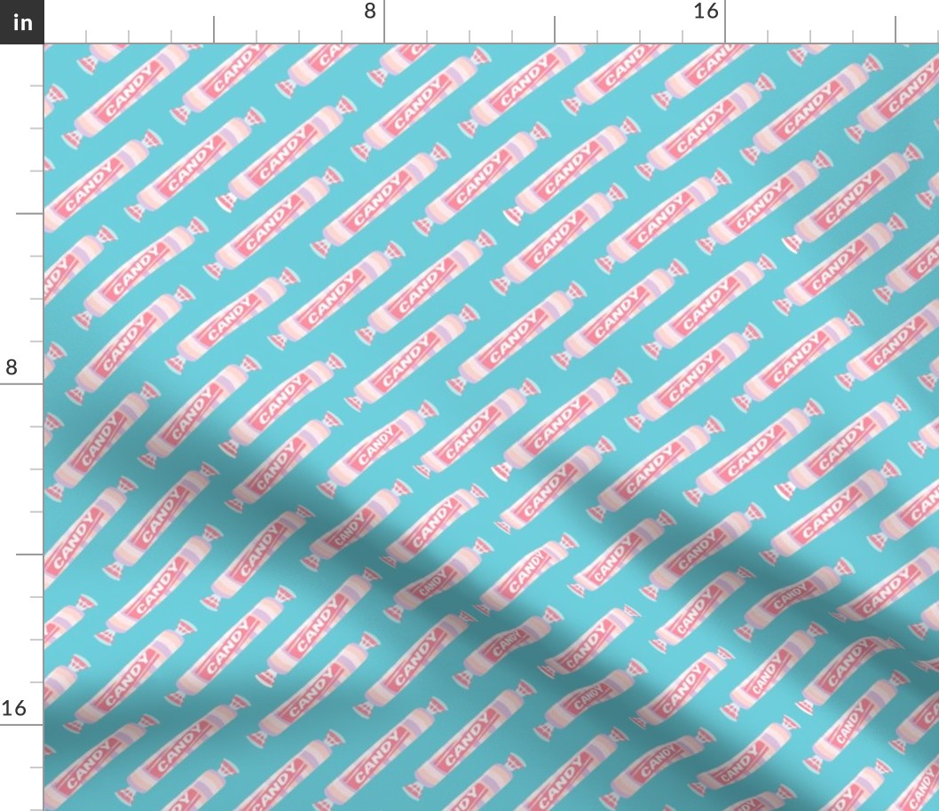 candy rolls -  tablet candy - pastel pink on blue - LAD19