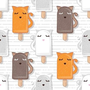 Small scale // Kawaii Kitty Ice Creams // white orange and brown cat popsicles on white background